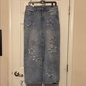 Men’s Blue Star-Patterned Jeans, short stylish 26 inches inseam